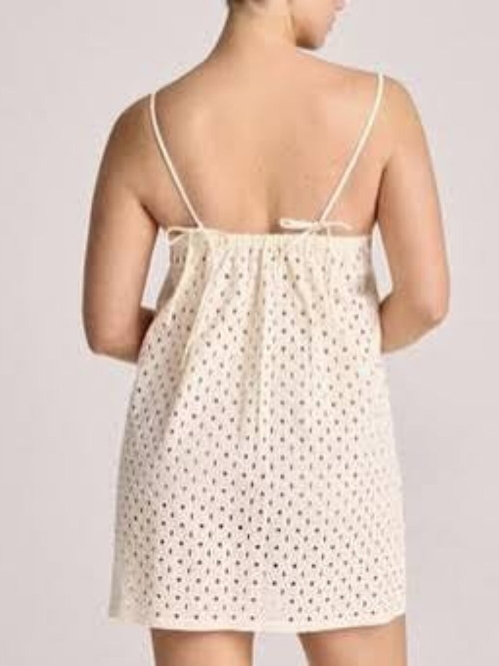 VITAMIN A EYELET MINI SWIM COVER UP DRESS size M Off White Cream